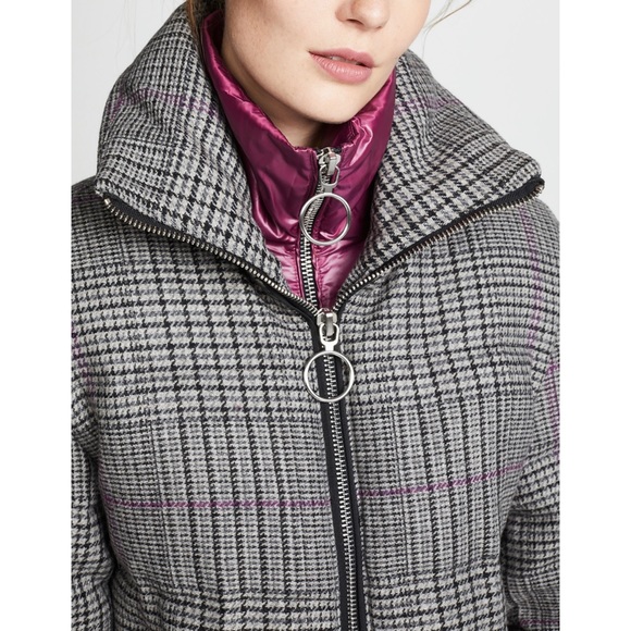 The Very Warm Alma Wool Plaid Puffer Coat w/ Artwork Lining - Picture 5 of 11